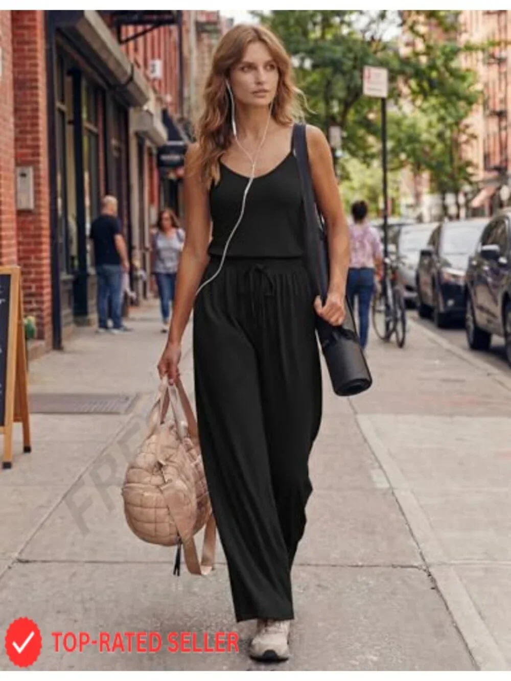 Sleeveless V-Neck Wide Leg Jumpsuit with Pockets Tummy Control Summer Romper